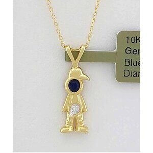 Genuine Blue Sapphire & Diamond Boy Pendant 10k Yellow Gold
